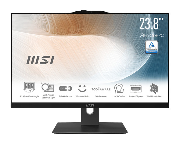MSI Modern 12M-053US Intel® Core™ i7 i7-1260P 60.5 cm (23.8") 1920 x 1080 pixels Touchscreen All-in-One PC 16 GB DDR4-SDRAM 512 GB SSD Windows 11 Home Wi-Fi 6 (802.11ax) Black 824142297162