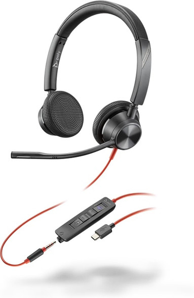 POLY Blackwire 3325 Stereo Microsoft Teams Certified USB-C Headset +3.5mm Plug +USB-C/A Adapter