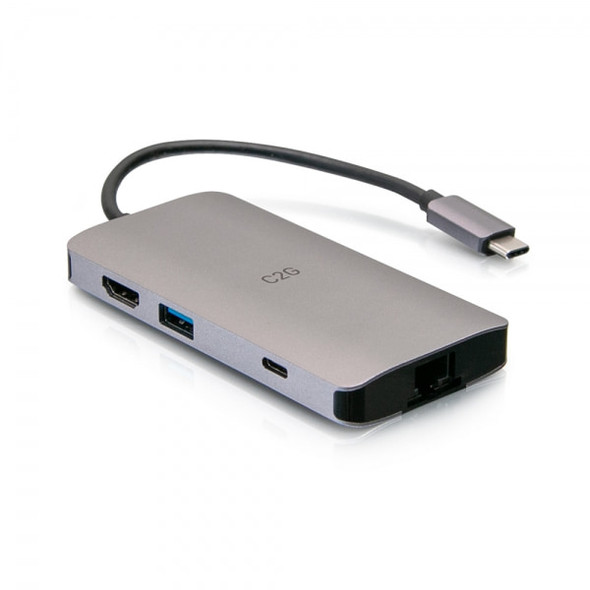 C2G USB-C 8-in-1 Mini Dock with HDMI, 2x USB-A, Ethernet, SD Card Reader, and USB-C Power Delivery up to 100W - 4K 30Hz 54458