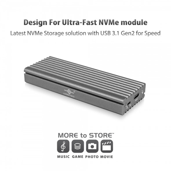 Vantec RD NST-205C3-SG M.2 NVMe SSD To USB 3.1 Gen 2 Type C Enclosure Retail