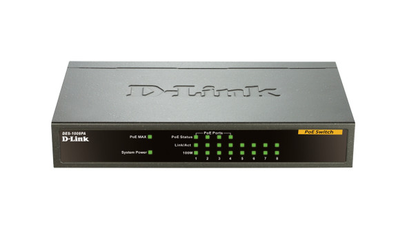 Dlink DES-1008PA 8-Port 10 100 PoE Switch Unmanaged 4 802.3af PoE ports