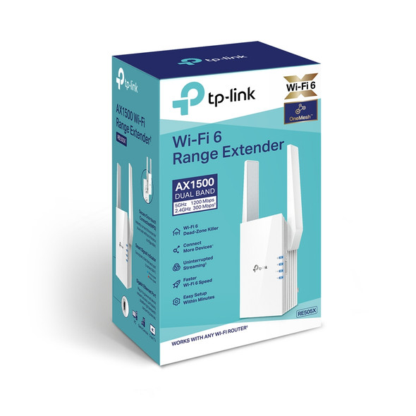 TP-Link NT RE505X AX1500 Wi-Fi Range Extender 300Mbps 2.4GHz 1200Mbps 5GHz RTL