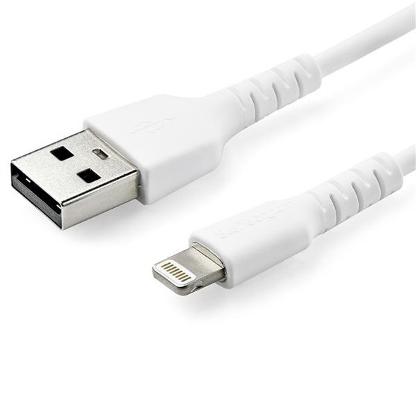 StarTech.com 1m USB A to Lightning Cable - Durable White USB Type A to Lightning Connector Charge and Sync Charger Cord - Rugged w/Aramid Fiber - Apple MFI Certified - iPad Air iPhone 11 98862