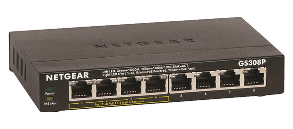 Netgear GS308P-100NAS network switch Unmanaged L2 Gigabit Ethernet (10/100/1000) Power over Ethernet (PoE) Black 99797