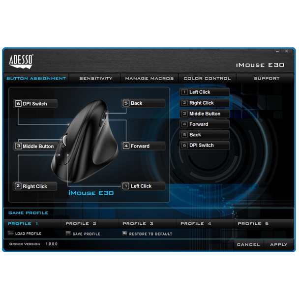 Adesso iMouse E30 - 2.4 GHz Wireless Vertical Programmable Mouse 105148