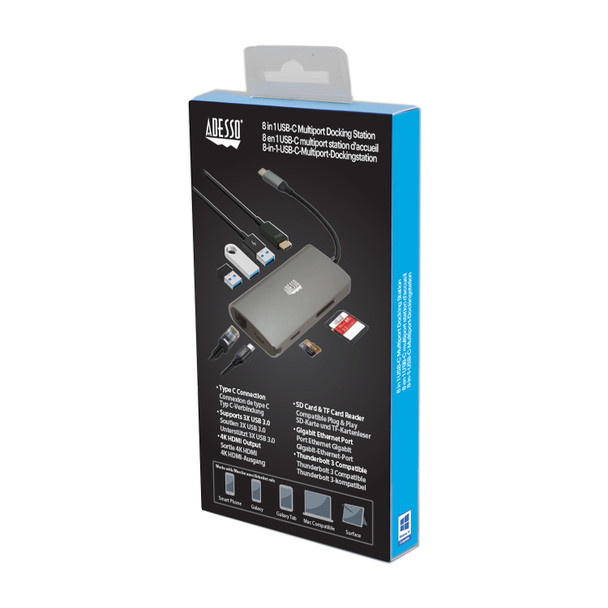 Adesso AUH-4030 interface hub USB 3.2 Gen 1 (3.1 Gen 1) Type-C Grey 105563