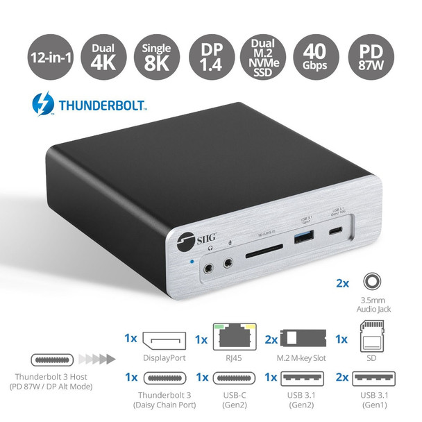 SIIG AC JU-DK0K11-S1 Thunderbolt3 DP1.4 Docking Station w Dual M.2 NVMe SSD&PD