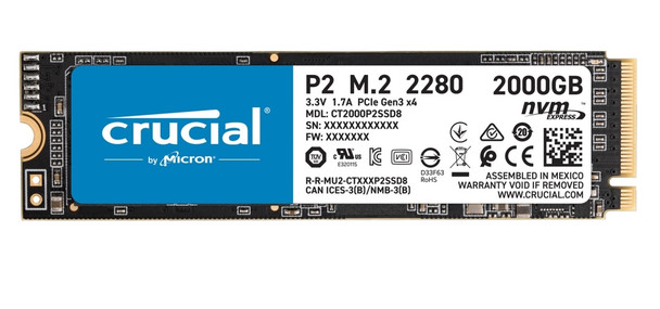 Crucial SSD CT2000P2SSD8 P2 2TB 3D NAND NVMe PCIe× Gen3x4 M.2 SSD Retail