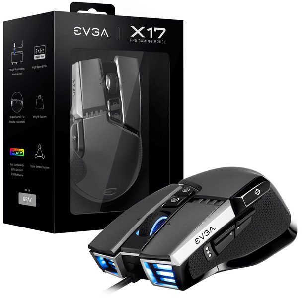 EVGA Mouse 903-W1-17GR-KR X17 Gaming Mouse Wired 16000DPI 10Buttons Grey RTL