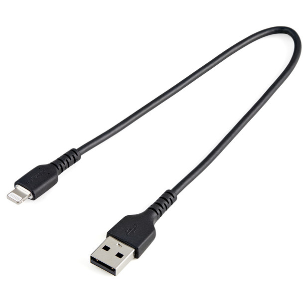 StarTech.com 30cm Durable USB A to Lightning Cable - Black USB Type A to Lightning Connector Charge & Sync Power Cord - Rugged w/Aramid Fiber - Apple MFI Certified - iPad Air iPhone 12 109088