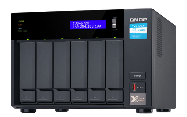 QNAP Network Attached Storage TVS-672X-i3-8G-US 6bay Core i3-8100T 3.1GHz 8GB DDR4 10GbEx1 1GbEx2 Retail