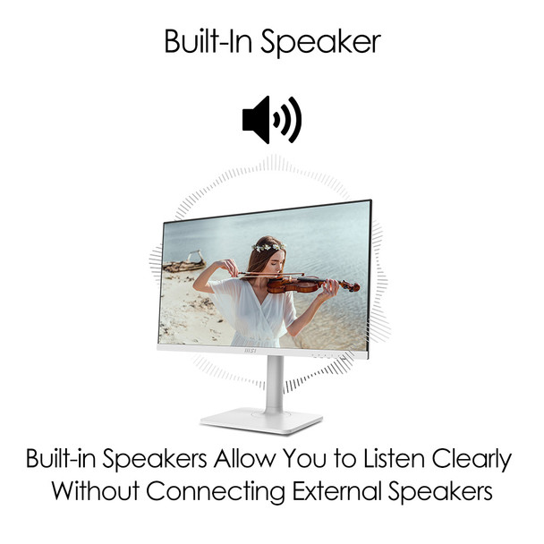 MSI MODERNMD241PW 23.8 Inch Monitor with Adjustable Stand, Full HD (1920 x 1080), 75Hz, IPS, 5ms, HDMI, DisplayPort, USB Type-C, Built-in Speakers, Anti-Glare, Anti-Flicker, Less Blue light, TÜV Certified, VESA, Kensington, White 824142243589