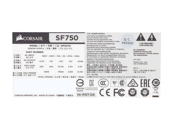 Corsair Power Supply SF750 750W SFX 80+ Platinum CP-9020186-NA