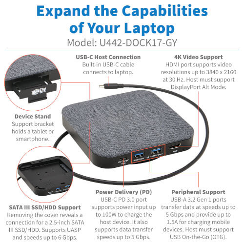 Tripp-Lite Accessory U442-DOCK17-GY USB-C Dock Single Display 4K HDMI USB 3.2 Gen 1 Retail