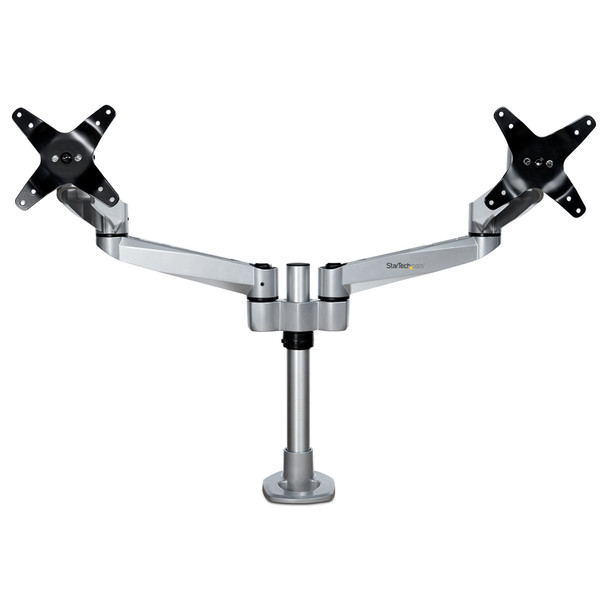 StarTech.com Desk Mount Dual Monitor Arm – Premium Articulating Multi-Monitor Desktop VESA Mount up to 27” Displays – Adjustable Height/Rotating/Swivel/Tilt - Desk Clamp/Grommet - Silver ARMDUALPS