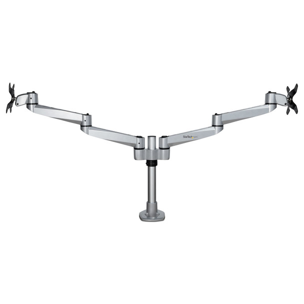 StarTech.com Desk Mount Dual Monitor Arm – Premium Articulating Multi-Monitor Desktop VESA Mount up to 27” Displays – Adjustable Height/Rotating/Swivel/Tilt - Desk Clamp/Grommet - Silver ARMDUALPS