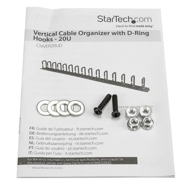StarTech.com Vertical Cable Organizer with D-Ring Hooks - 0U - 3 ft. CMVER20UD