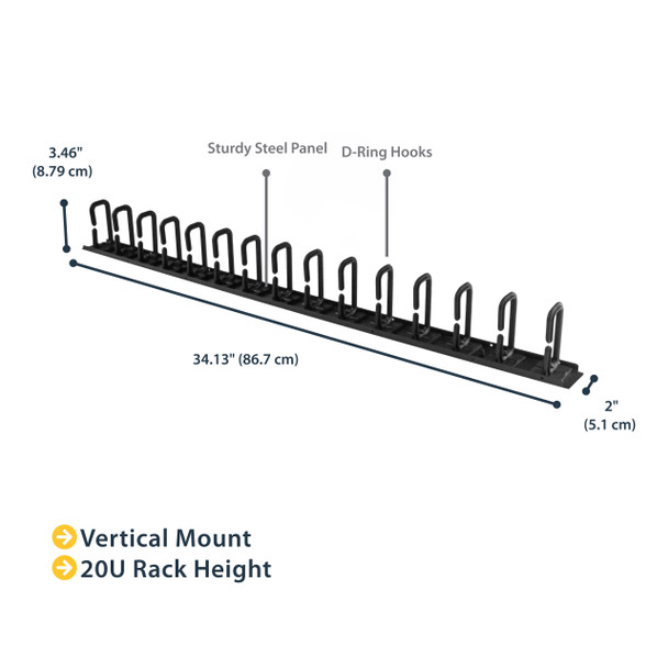 StarTech.com Vertical Cable Organizer with D-Ring Hooks - 0U - 3 ft. CMVER20UD