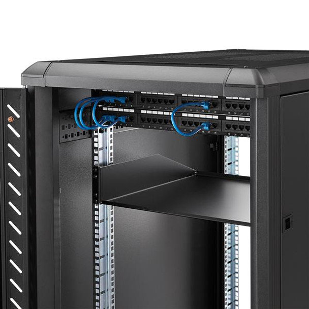 StarTech.com 2U Server Rack Shelf - Universal Rack Mount Cantilever Shelf for 19" Network Equipment Rack & Cabinet - Heavy Duty Steel – Weight Capacity 125lb/56kg - 18" Deep Tray, Black CABSHELFHD