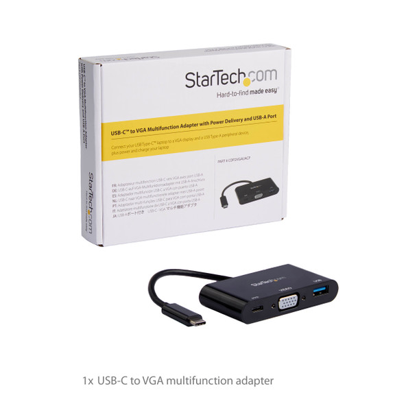 Startech.Com Usb-C To Vga Multifunction Adapter With Power Delivery And Usb-A Port Cdp2Vgauacp