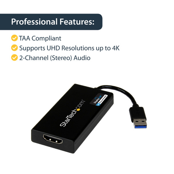 Startech.Com Usb 3.0 To Hdmi Adapter - 4K 30Hz Ultra Hd - Displaylink Certified - Usb Type-A To Hdmi Display Adapter Converter For Monitor - External Video & Graphics Card - Mac & Windows Usb32Hd4K