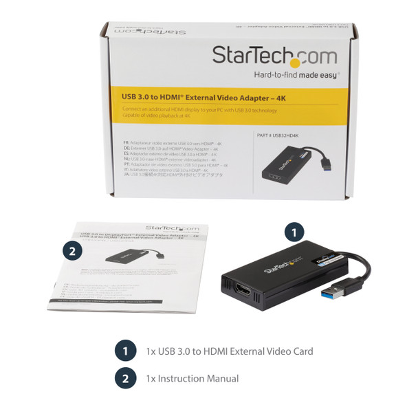 Startech.Com Usb 3.0 To Hdmi Adapter - 4K 30Hz Ultra Hd - Displaylink Certified - Usb Type-A To Hdmi Display Adapter Converter For Monitor - External Video & Graphics Card - Mac & Windows Usb32Hd4K