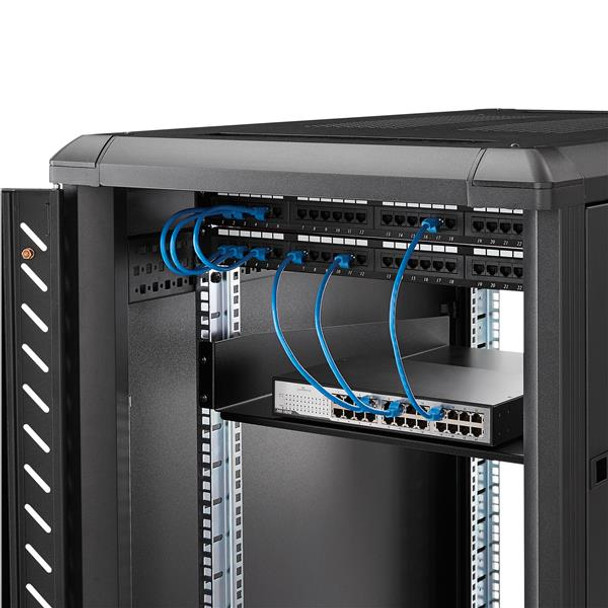 Startech.Com 2U Server Rack Shelf - Universal Rack Mount Cantilever Shelf For 19" Network Equipment Rack & Cabinet - Heavy Duty Steel – Weight Capacity 50Lb/23Kg - 22" Deep Tray, Black Cabshelf22