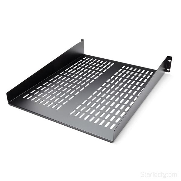 StarTech.com 2U Server Rack Shelf - Universal Vented Rack Mount Cantilever Tray for 19" Network Equipment Rack & Cabinet - Heavy Duty Steel – Weight Capacity 50lb/23kg - 22" Deep Shelf, Black CABSHELF22V