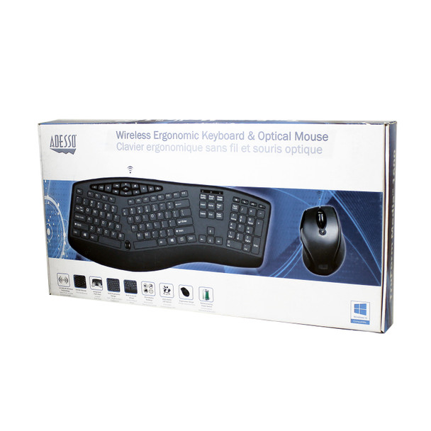 Adesso Truform Media 1600 - Wireless Ergonomic Keyboard And Optical Mouse Wkb-1600Cb