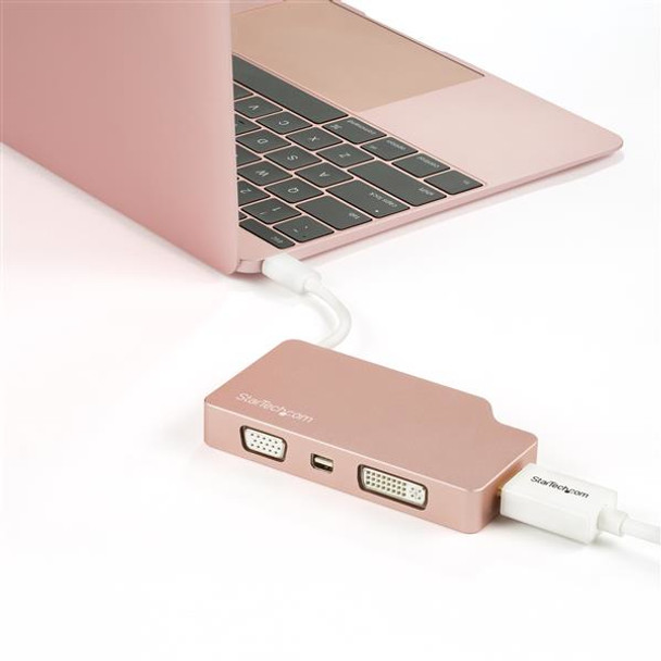 StarTech.com USB C Multiport Video Adapter with HDMI, VGA, Mini DisplayPort or DVI - USB Type C Monitor Adapter to HDMI 1.4 or mDP 1.2 (4K) - VGA or DVI (1080p) - Rose Gold Aluminum CDPVDHDMDPRG
