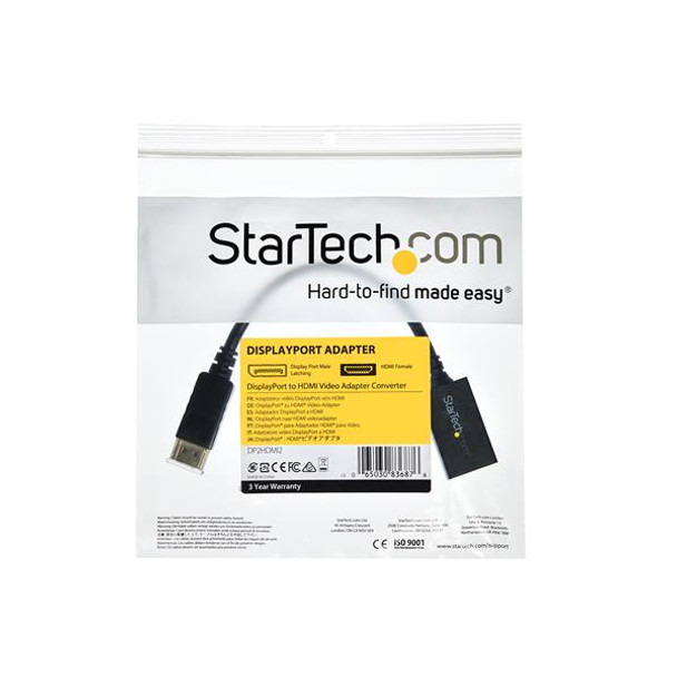 Startech.Com Displayport To Hdmi Adapter - Dp 1.2 To Hdmi Video Converter 1080P - Dp To Hdmi Monitor/Tv/Display Cable Adapter Dongle - Passive Dp To Hdmi Adapter - Latching Dp Connector Dp2Hdmi2