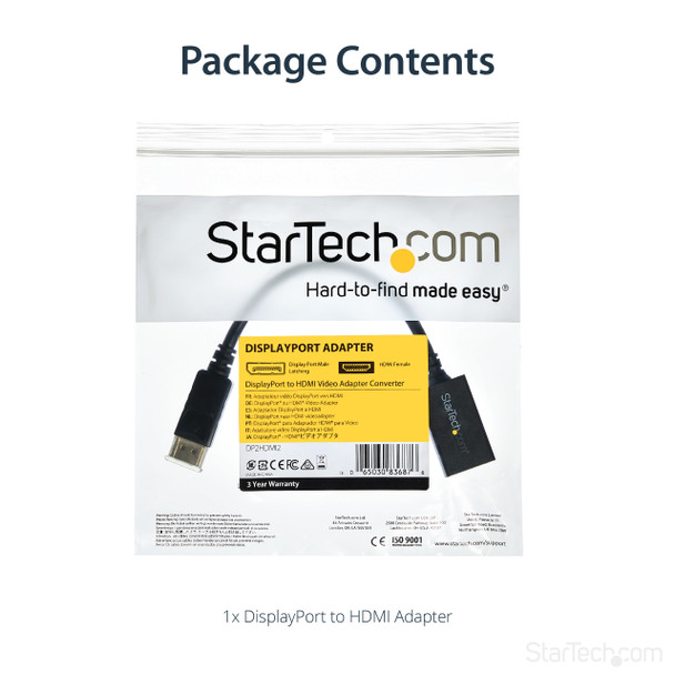 Startech.Com Displayport To Hdmi Adapter - Dp 1.2 To Hdmi Video Converter 1080P - Dp To Hdmi Monitor/Tv/Display Cable Adapter Dongle - Passive Dp To Hdmi Adapter - Latching Dp Connector Dp2Hdmi2