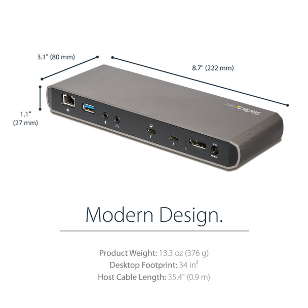 Startech.Com Thunderbolt 3 Dock - Dual Monitor 4K 60Hz Laptop Docking Station With Displayport - 85W Power Delivery - 3-Port Usb 3.0 Hub, Ethernet, Audio - Tb3 Dock - Windows & Mac Tb3Dk2Dppd