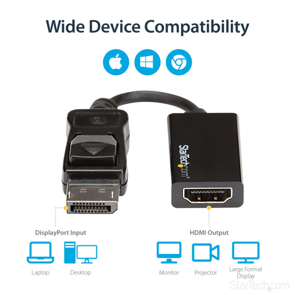 Startech.Com Displayport To Hdmi Adapter - 4K 60Hz Active Dp 1.4 To Hdmi 2.0 Video Converter - Dp To Hdmi Monitor/Tv/Display Cable Adapter Dongle - Latching Dp Connector Dp2Hd4K60S