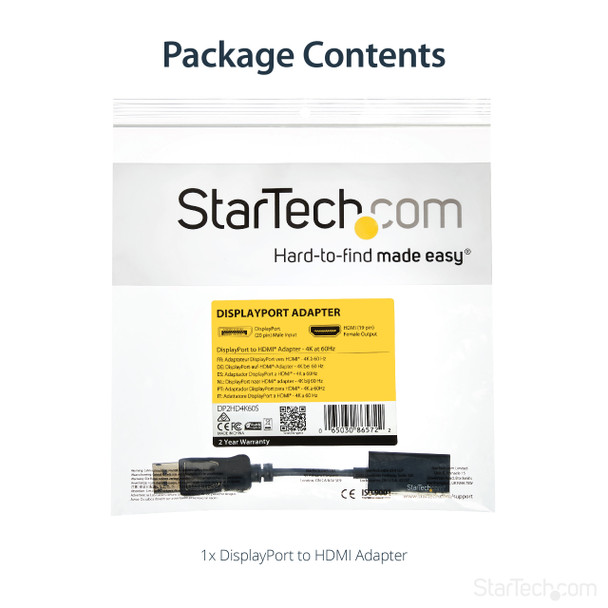 Startech.Com Displayport To Hdmi Adapter - 4K 60Hz Active Dp 1.4 To Hdmi 2.0 Video Converter - Dp To Hdmi Monitor/Tv/Display Cable Adapter Dongle - Latching Dp Connector Dp2Hd4K60S