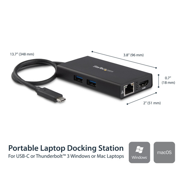 Startech.Com Usb-C Multiport Adapter - Usb-C Travel Docking Station With 4K Hdmi - 60W Power Delivery Pass-Through, Gbe, 2Pt Usb-A 3.0 Hub - Portable Mini Usb Type-C Dock For Laptop Dkt30Chpd