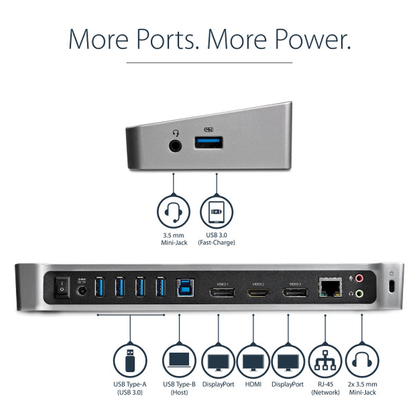 Startech.Com Triple-Monitor Usb 3.0 Docking Station - 1X Hdmi - 2X Displayport Usb3Dockh2Dp