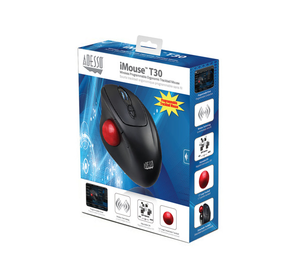 Adesso Imouse T30 - Wireless Programmable Ergonomic Trackball Mouse Imouse T30