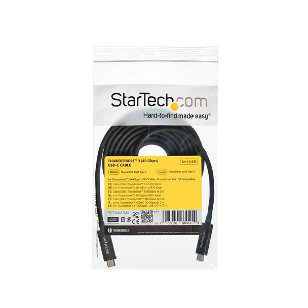 StarTech.com 6 ft. (2 m) Thunderbolt 3 Cable with 100W Power Delivery - 40Gbps TBLT3MM2MA