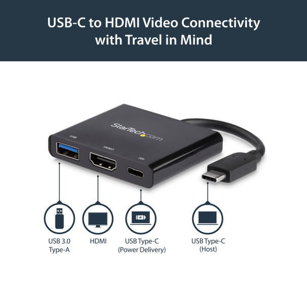 Startech.Com Usb-C Multiport Adapter With Hdmi - Usb 3.0 Port - 60W Pd - Black Cdp2Hduacp