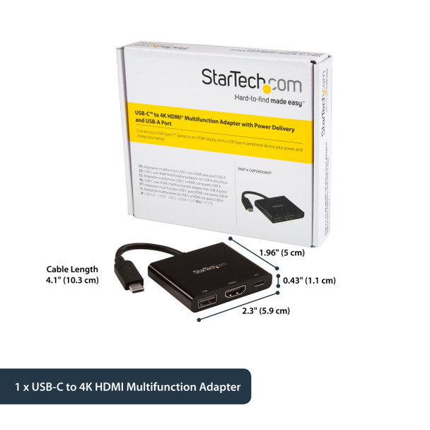 Startech.Com Usb-C Multiport Adapter With Hdmi - Usb 3.0 Port - 60W Pd - Black Cdp2Hduacp