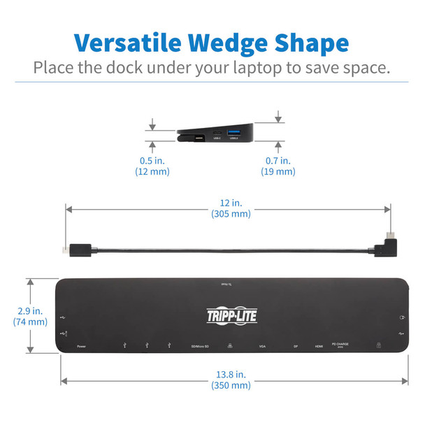 Tripp Lite Triple-Monitor USB-C Docking Station with 4K HDMI & DisplayPort, VGA - USB-A/C, GbE, 100W PD, Black U442-DOCK7D-B