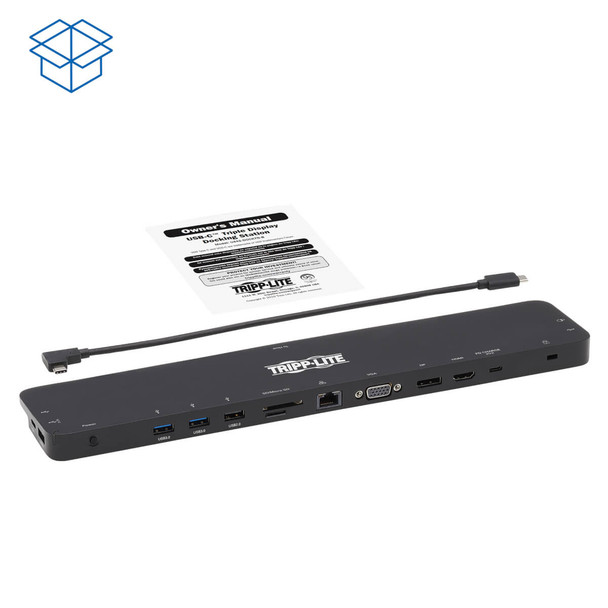 Tripp Lite Triple-Monitor USB-C Docking Station with 4K HDMI & DisplayPort, VGA - USB-A/C, GbE, 100W PD, Black U442-DOCK7D-B