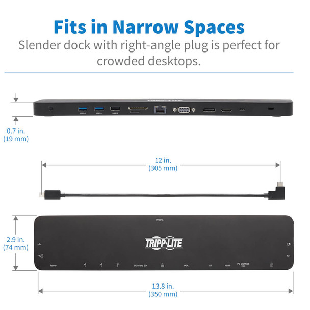 Tripp Lite Triple-Monitor USB-C Docking Station with 4K HDMI & DisplayPort, VGA - USB-A/C, GbE, 100W PD, Black U442-DOCK7D-B