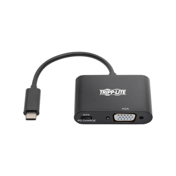 Tripp Lite USB-C to VGA Adapter w/PD Charging - USB 3.1 Gen 1, 1920 x 1080 (1080p), Thunderbolt 3, Black U444-06N-VB-C