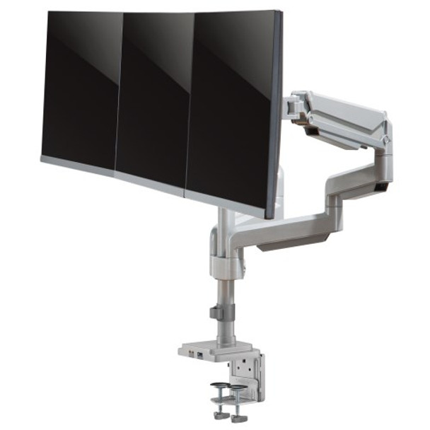 Tripp Lite Triple-Display Flex-Arm Desktop Clamp for 17” to 30” Flat-Screen Displays - USB and Audio Ports, Aluminum DDR1730TAL