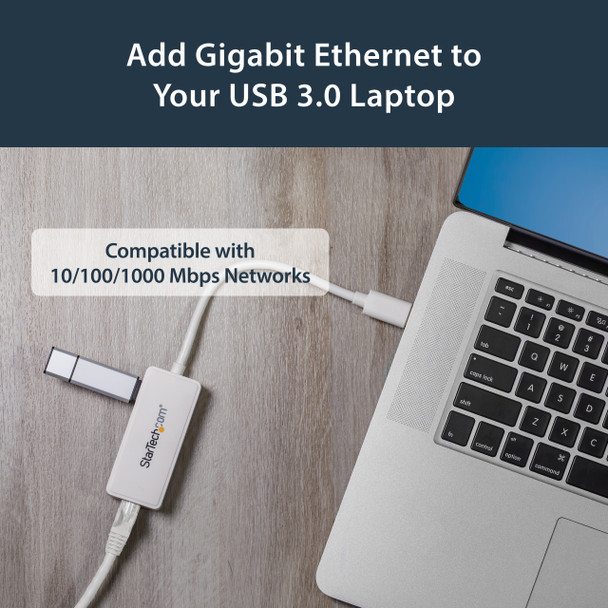 StarTech.com USB 3.0 to Gigabit Ethernet Adapter NIC w/ USB Port - White USB31000SPTW