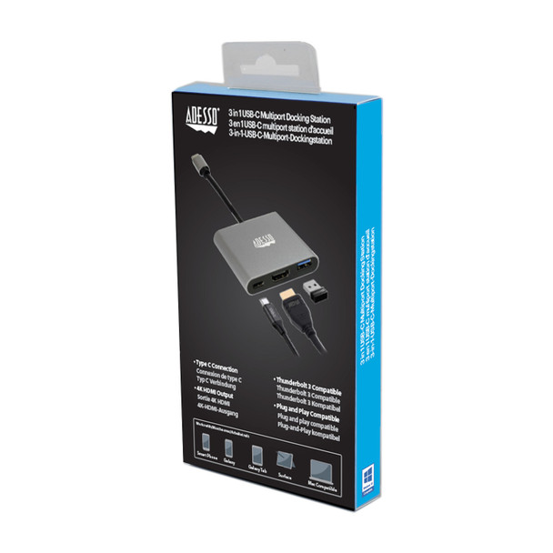 Adesso AUH-4010 interface hub USB 3.2 Gen 1 (3.1 Gen 1) Type-C Grey AUH-4010