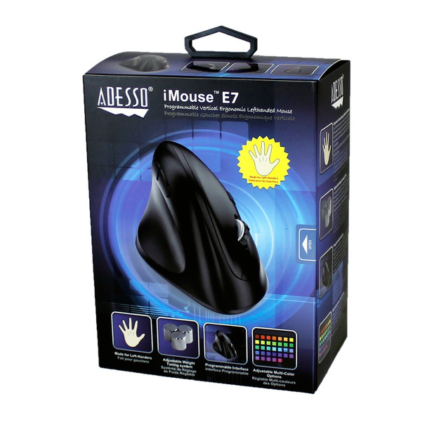 Adesso iMouse E7 - Left-Handed Vertical Ergonomic Programmable Gaming Mouse with adjustable weight IMOUSE E7