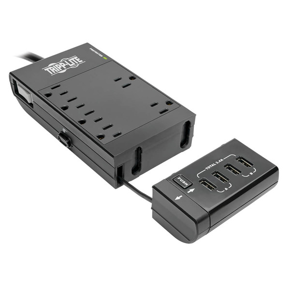 Tripp Lite Protect It! 6-Outlet Surge Protector, 4 USB Ports, 6 ft. Cord, 1080 Joules, Diagnostic LED, Black Housing TLP66USBR